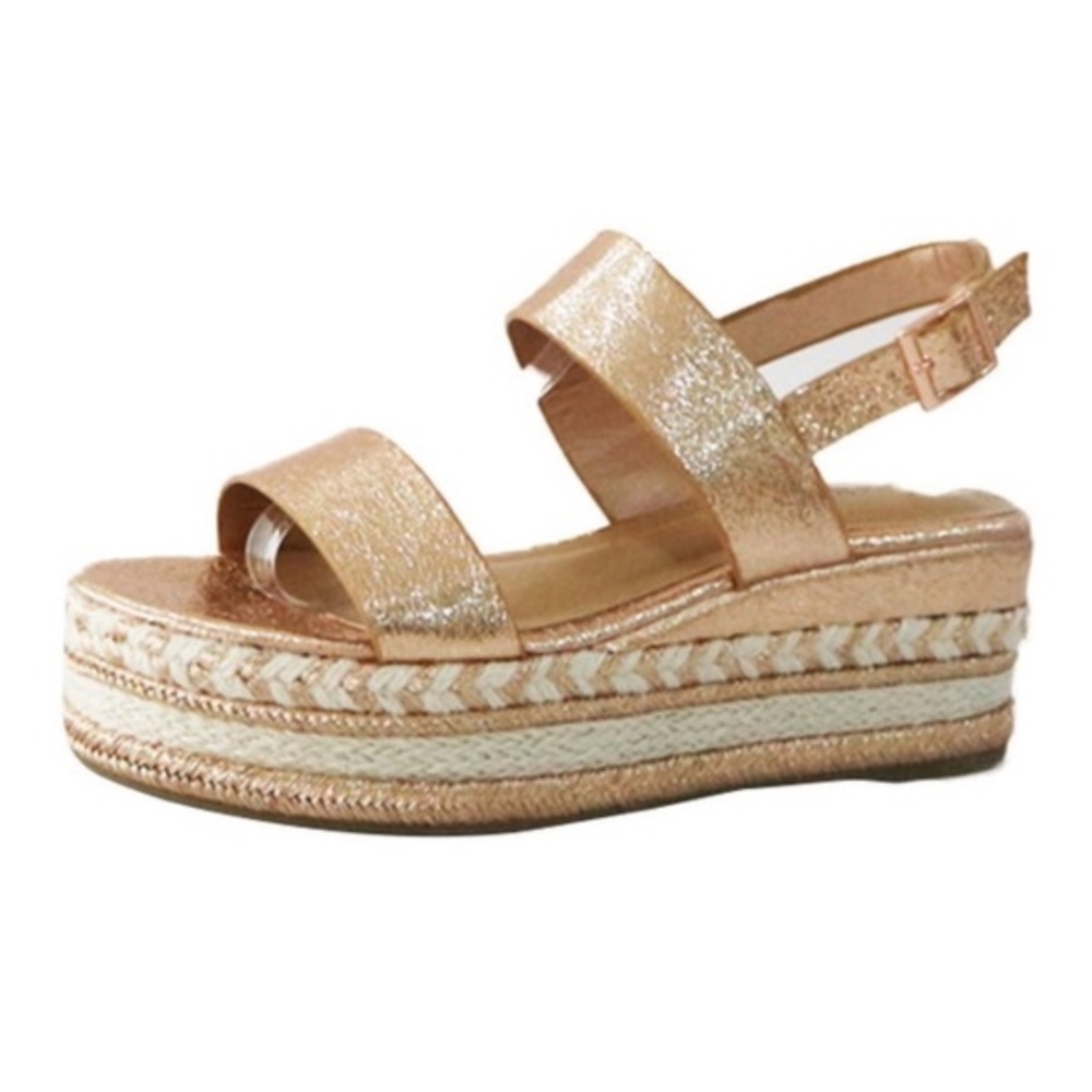 Boho Metallic Rose Gold Espadrille Wedge Sandal - Picture 2 of 5